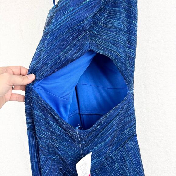 NWT Betsy & Adam One Shoulder Metallic A-Line Dress with Cutout A25539 Blue - 20 - Picture 10 of 16